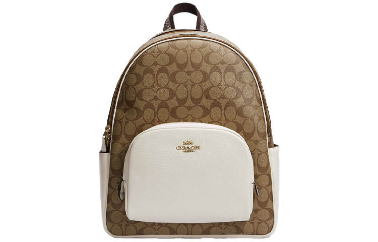 COACH COACH Leather Patchwork With PVC Backpack Large Women's White & Brown Monogram