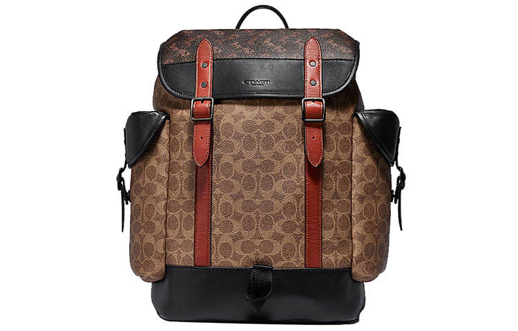 COACH COACH Hitch Canvas With Leather Travel Bag Backpack Men's Brown Multicolor