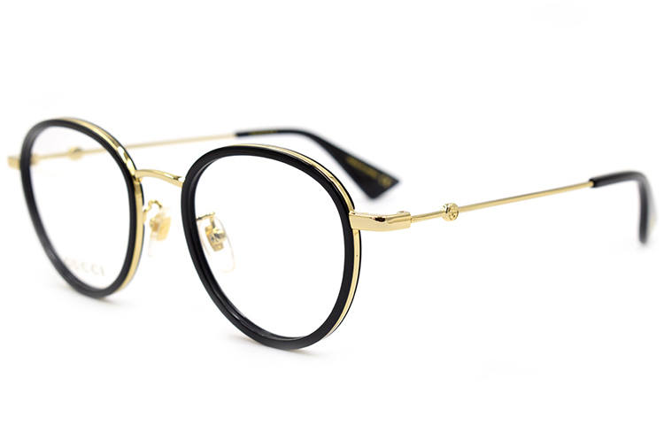 GUCCI GUCCI Round Eyeglass Frames Men's Black Gold