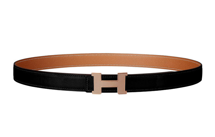 HERMES Calfskin, Rose Gold Plated Leather Belts Women's Width 2.4cm