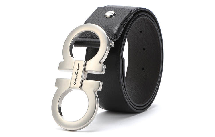 FERRAGAMO Fine Grained Grain Cow Leather Belts Men's Black 4.5cm