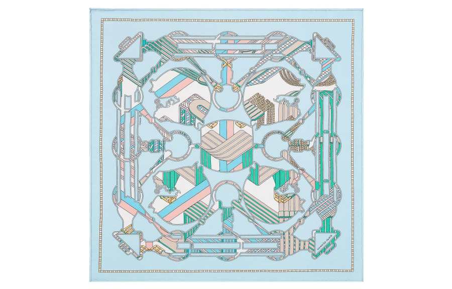 HERMES Scarves Women's Sky Blue/Mint Green