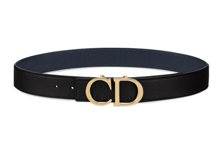 DIOR DIOR Cow Leather Belts Men's Black/Marine Blue Width 3.5cm