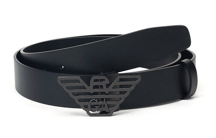 EMPORIO ARMANI Split Cow Leather Belts Men's Black Width 3.5cm