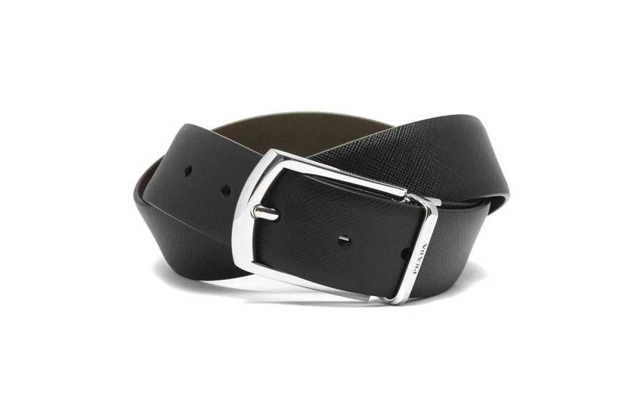 PRADA PRADA Leather Belts Men's Black Width 3.5cm