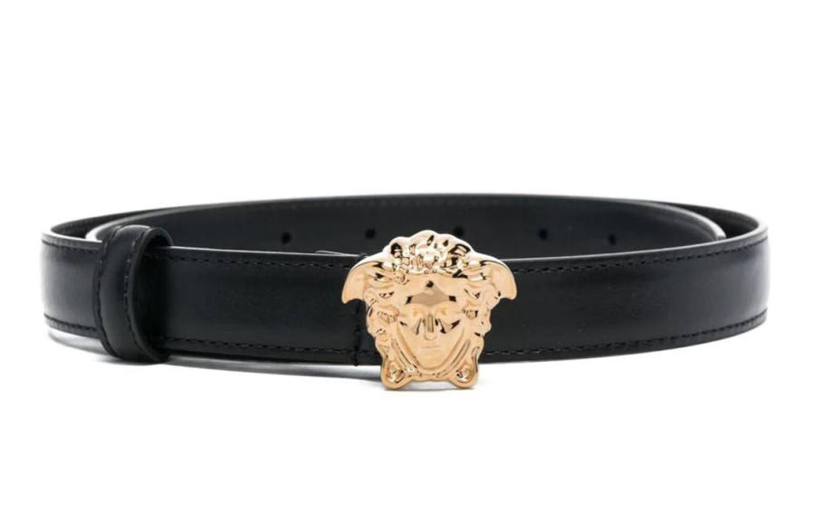 VERSACE VERSACE Smooth Buckle Cow Leather Belts Women's Black Width 2cm
