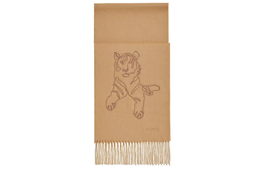 HERMES King Of Tigers Knit Scarves Unisex Dark Beige