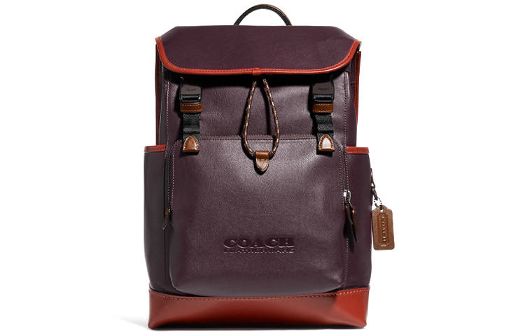 COACH Leather Backpack Large Men's Black Copper/Ox Blood