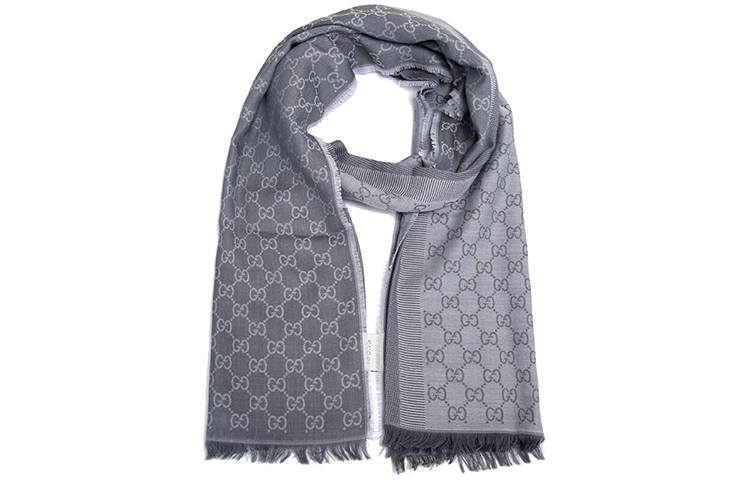 GUCCI Wool Mulberry Silk Knit Scarves Unisex Gray