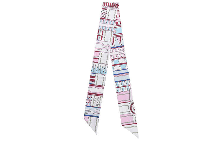 HERMES Scarves Women's Rose Red/Sky Blue/Bordeaux