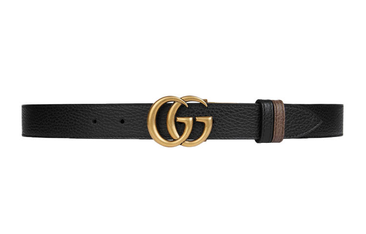 GUCCI GUCCI Leather Belts Unisex Black/Light Brown Width 3cm