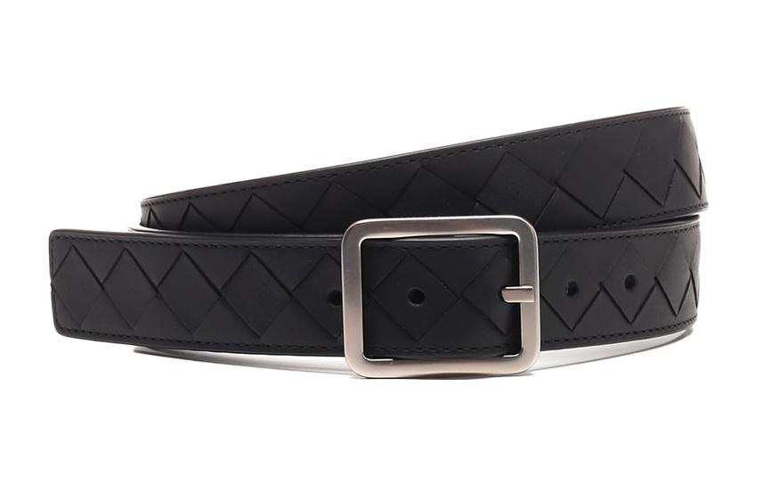 Bottega Veneta Calfskin Leather Belts Men's Black Width 3.5cm