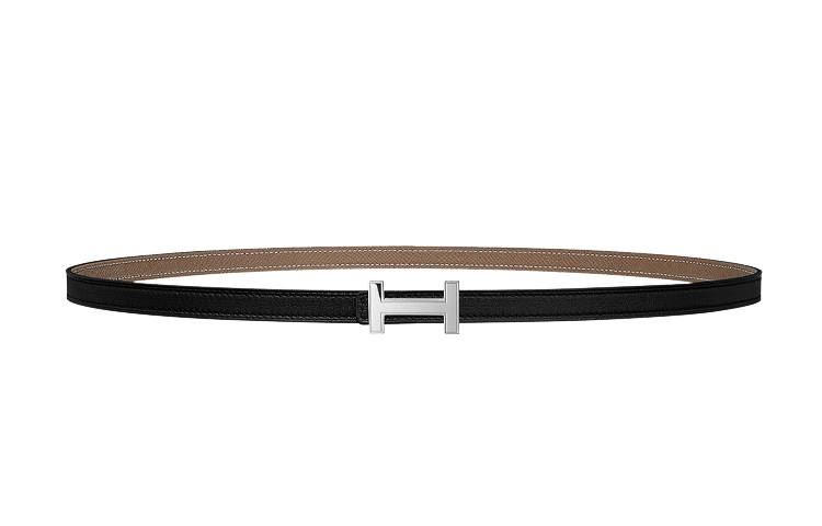 HERMES Focus Double sided Calfskin Leather Belts Women's Elephant Gray 1.3cm