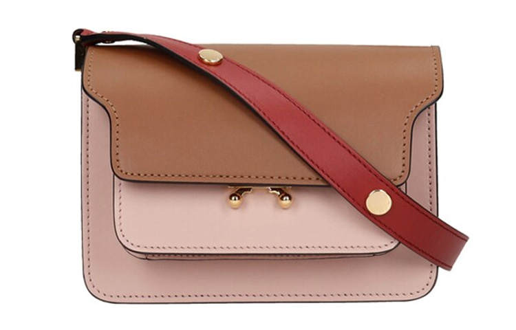 MARNI Cow Leather Trunk Bag, Shoulder Bag, Crossbody Bag Mini Women's Brown/Pink/Red