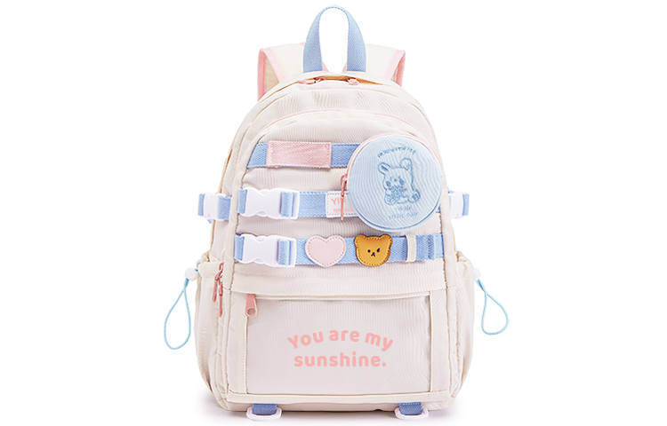 Sound For Life Nylon Fabric Backpack Women's Blue White Pink/Yellow White/Purple