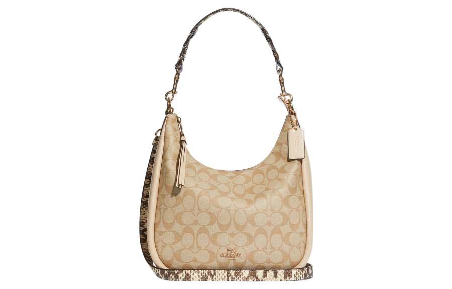 COACH Jules Canvas With Leather Shoulder Bag, Crossbody Bag, Handbag Large Women's Khaki