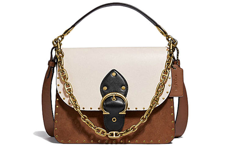 COACH Beat Leather Square Bag, Crossbody Bag Medium Women's White Brown