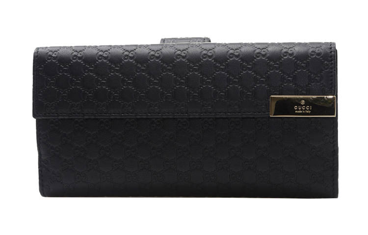 GUCCI Leather Long Foldable Wallet Women's Black