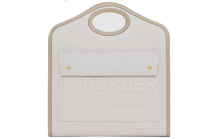 Burberry Pocket Bag Calfskin With Cotton Shoulder Bag, Crossbody Bag, Handbag Medium Women's Light Umber