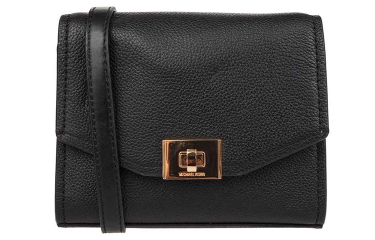 MICHAEL KORS Cassie Cow Leather Messenger Bag, Crossbody Bag Women's Black