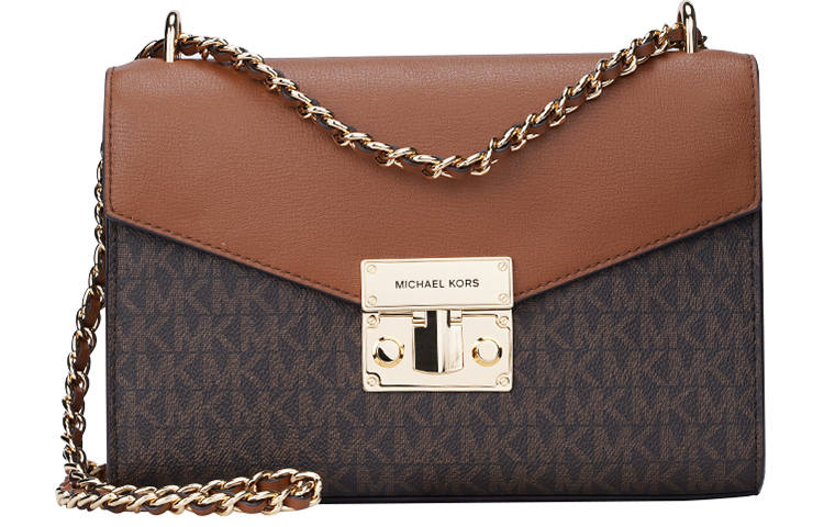 MICHAEL KORS Rose Leather Shoulder Bag Medium Women's Dark Brown Monogram