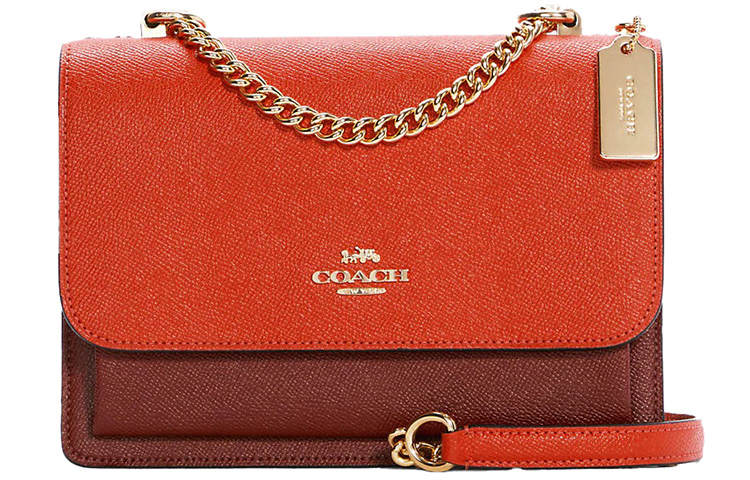 COACH Leather Shoulder Bag, Crossbody Bag Small Women's Orange & Brown