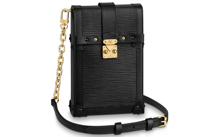 LOUIS VUITTON Trunk Vertical Cow Leather Small Square Bag Chain Cell Phone Pouch Coin Purse Crossbody Bag Unisex Black