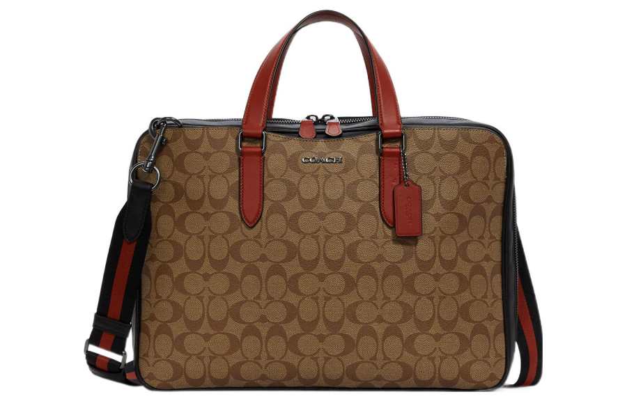 COACH Graham Canvas With Leather Laptop Bag, Crossbody Bag, Briefcase Large Men's Khaki & Orange