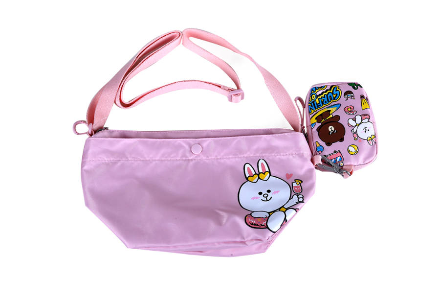 Li-Ning Li Ning X LINE FRIENDS Summer Collaboration Collection Nylon Fabric Crossbody Bag Women's Pink