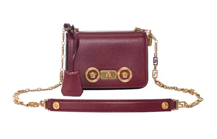 VERSACE Cow Leather Shoulder Bag, Crossbody Bag Mini Women's Paste Purple Color