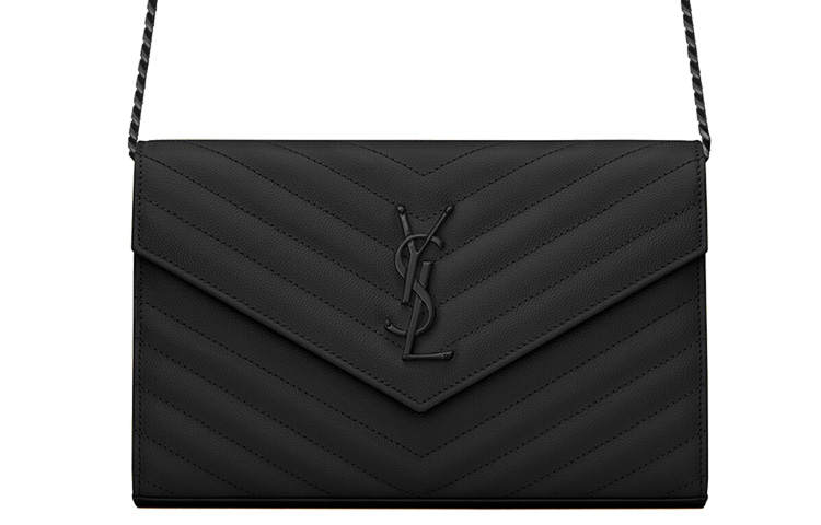 SAINT LAURENT Cassandre Grained Calfskin Wallet, Crossbody Bag, Shoulder Bag Women's Black
