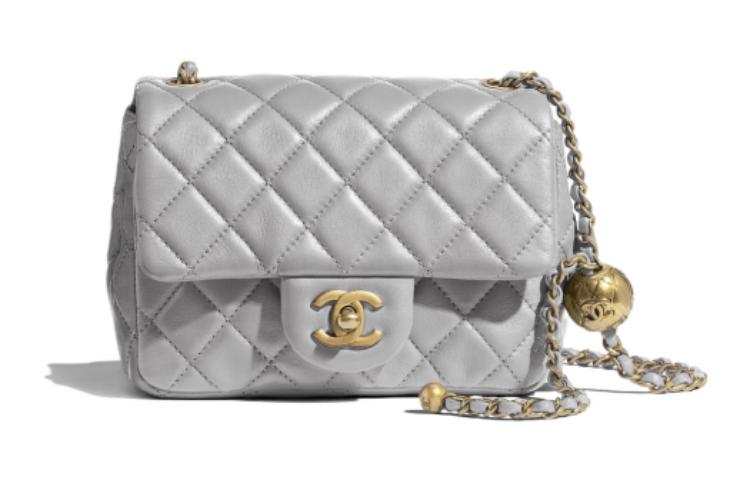CHANEL Classic Flap CF Sheepskin Mini Square Flap Bag Chain Bag Crossbody Bag Shoulder Bag Women's Light Gray