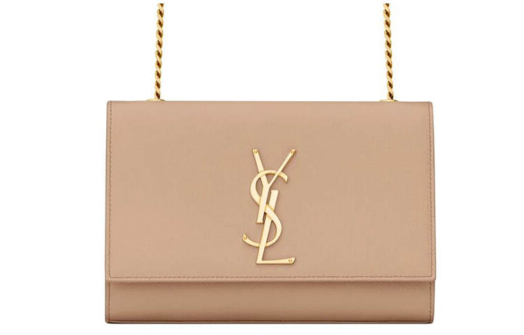 SAINT LAURENT Leather Chain Crossbody Bag, Shoulder Bag Small Women's Dark Beige