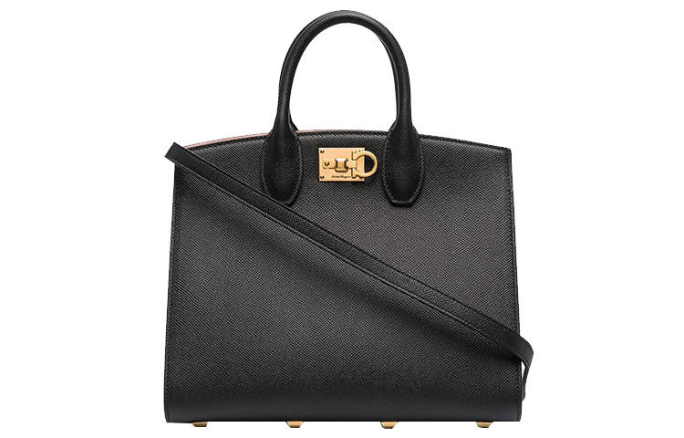FERRAGAMO Lock Closure Calfskin Handbag Regular Women's Black