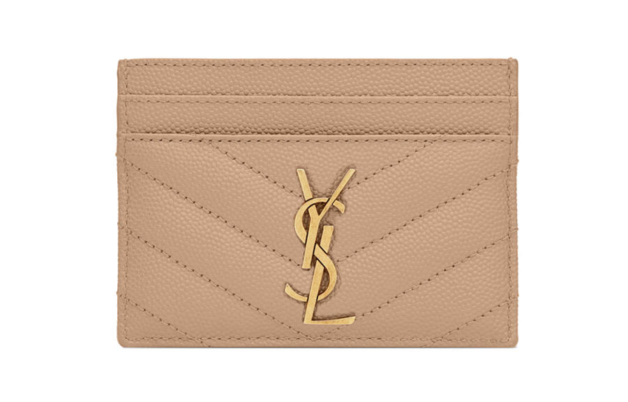 SAINT LAURENT Cassandre Quilting Cow Leather Card Holder Card Holder Women's Dark Beige