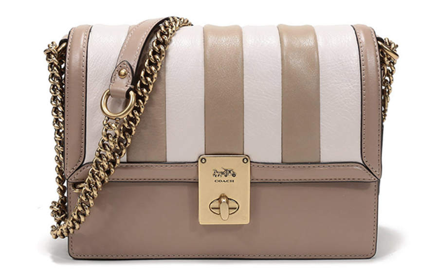 COACH Hutton Leather Small Square Bag, Crossbody Bag, Shoulder Bag Women's Light Coffee Chalk White Multicolor