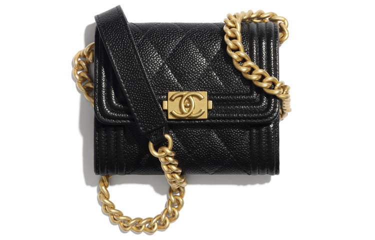 CHANEL Leboy Grain Embossed Calfskin Coin Purse, Shoulder Bag, Crossbody Bag Women's Black