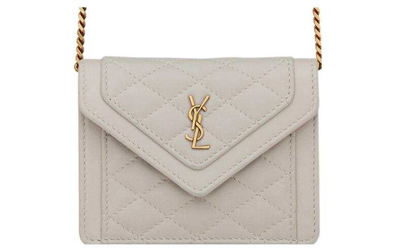 SAINT LAURENT GABY Quilting Lambskin Clutch, Crossbody Bag, Shoulder Bag Extra Mini Women's White