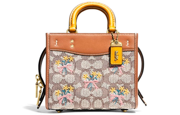COACH Rogue Leather Shoulder Bag, Crossbody Bag, Handbag Small Women's Yellow & Caramel