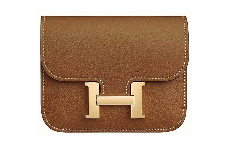 HERMES Constance Slim Gold tone Lock Evercolor Calfskin Wallet, Card Holder, Fanny Pack Regular Women's