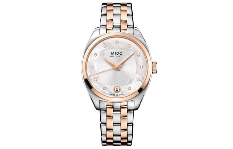 MIDO Automatic Mechanical Movement Women's Watch Silver Dial Stainless Steel PVD Coating Watch Case