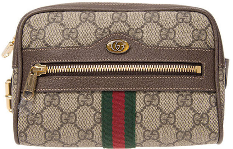 GUCCI Ophidia Canvas With Leather One Shoulder Crossbody Sling Bag, Fanny Pack Small Unisex Ebony/Brown