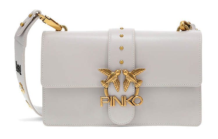 PINKO LOVE Leather Swallow Crossbody Bag, Shoulder Bag Women's White
