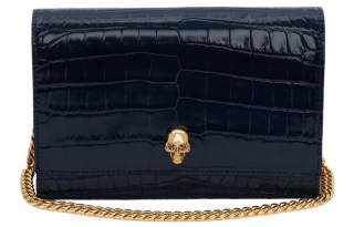 Alexander McQueen Crocodile Embossed Calfskin Shoulder Bag Small Women's Marine Blue