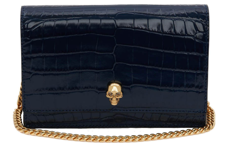 Alexander McQueen Crocodile Embossed Calfskin Shoulder Bag Small Women's Marine Blue