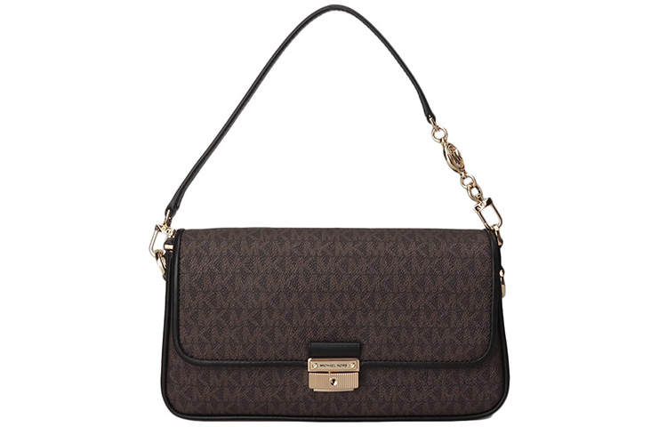 MICHAEL KORS Bradshaw Leather Baguette Shoulder Bag Women's Acorn Brown & Black