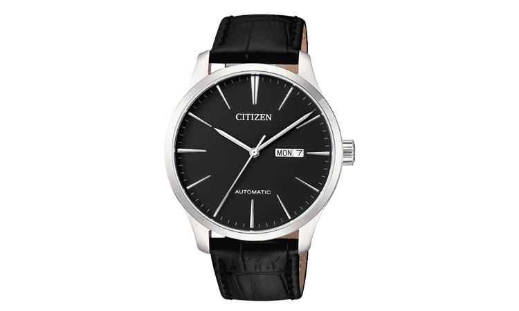 CITIZEN Classic Automatic Mechanical Movement Genuine Leather Strap Watch Men's Watches Black Dial
