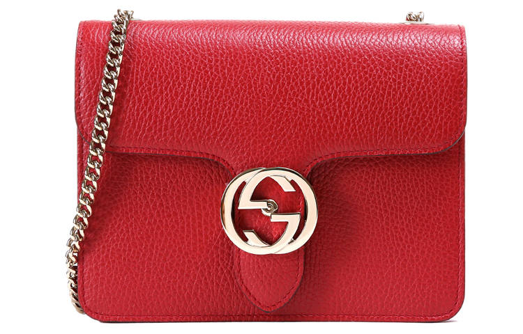GUCCI Litchi Grain Cow Leather Messenger Bag, Trunk Bag, Crossbody Bag, Shoulder Bag Women's Red