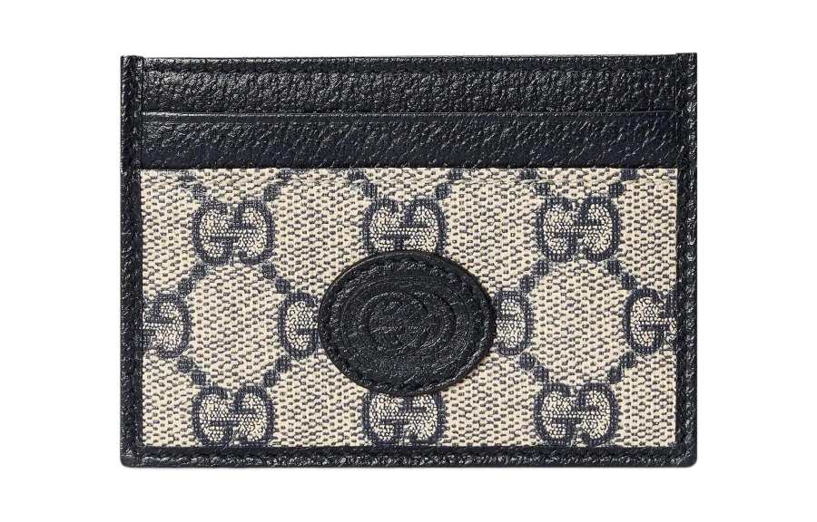 GUCCI Leather Card Holder Card Holder Men's Blue/Beige