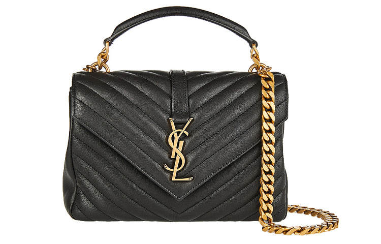 SAINT LAURENT Logo Plaque Shoulder Bag Quilted Black